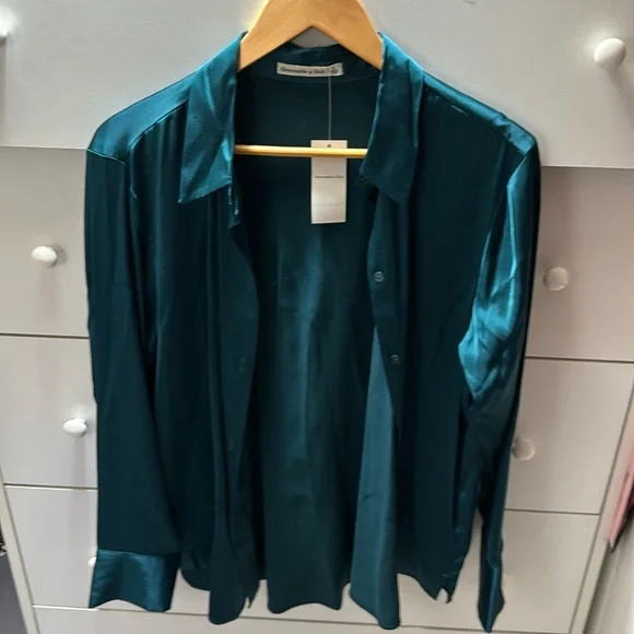 NWT ABERCROMBIE SILK LONG SLEEVE DRESS SHIRT - Picture 1 of 3